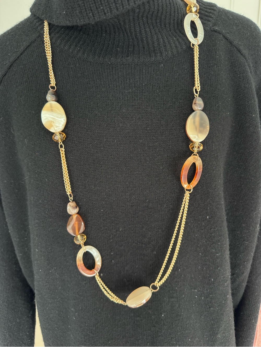 Neutral Stone & Gold Tone Statement Necklace
